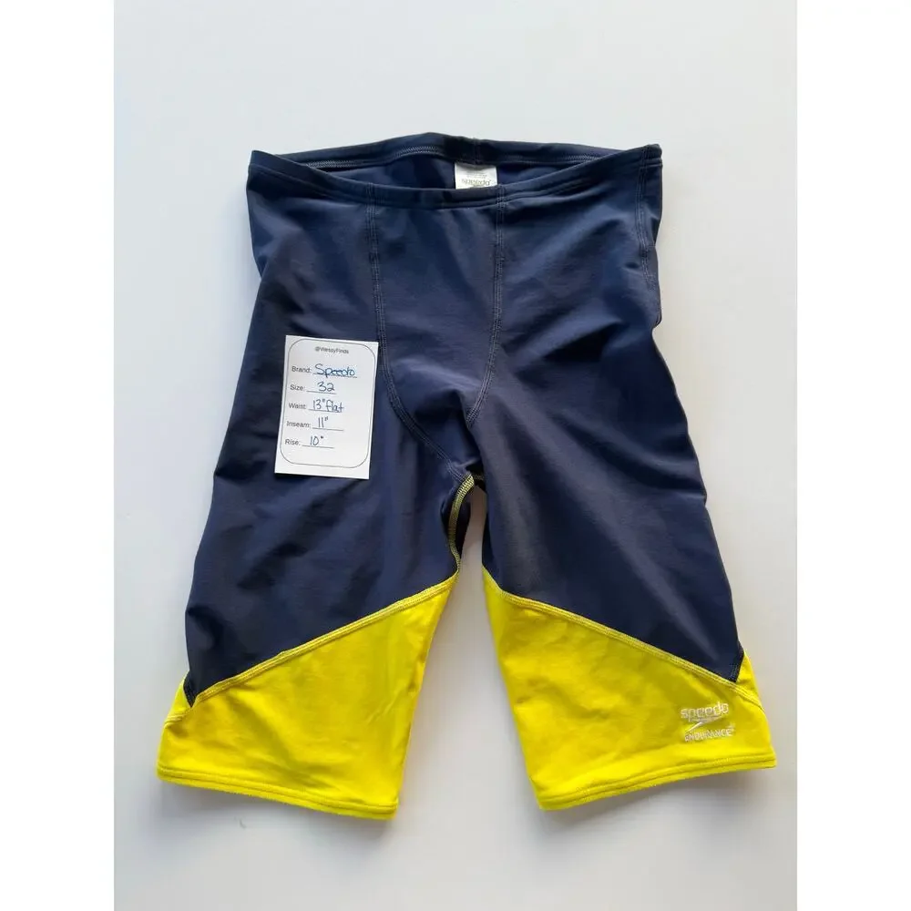 Speedo Endurance+ Men's Jammer Swimsuit Navy Yellow Size 32